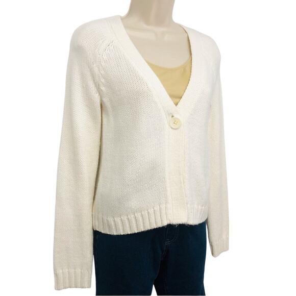 New York & Company Ivory Cardigan Sweater Boxy Chunky One Button Closure - Picture 16 of 16